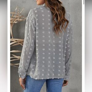 Swiss Dot Button-Up Long Sleeve Shirt